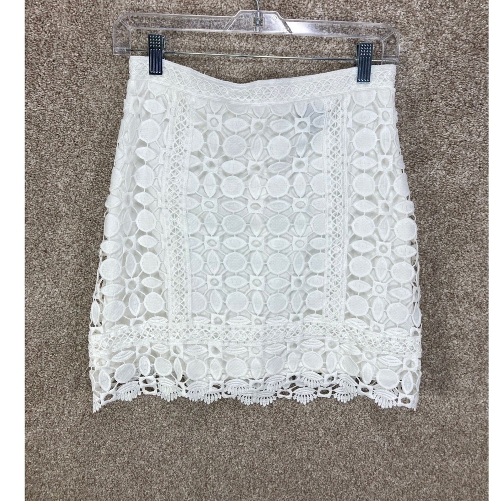Topshop Geometric Lace Eyelet Mini Skirt Womens 6 White Coquette Resortwear Chic